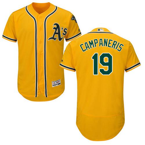 Athletics #19 Bert Campaneris Gold Flexbase Authentic Collection Stitched MLB Jersey - Click Image to Close